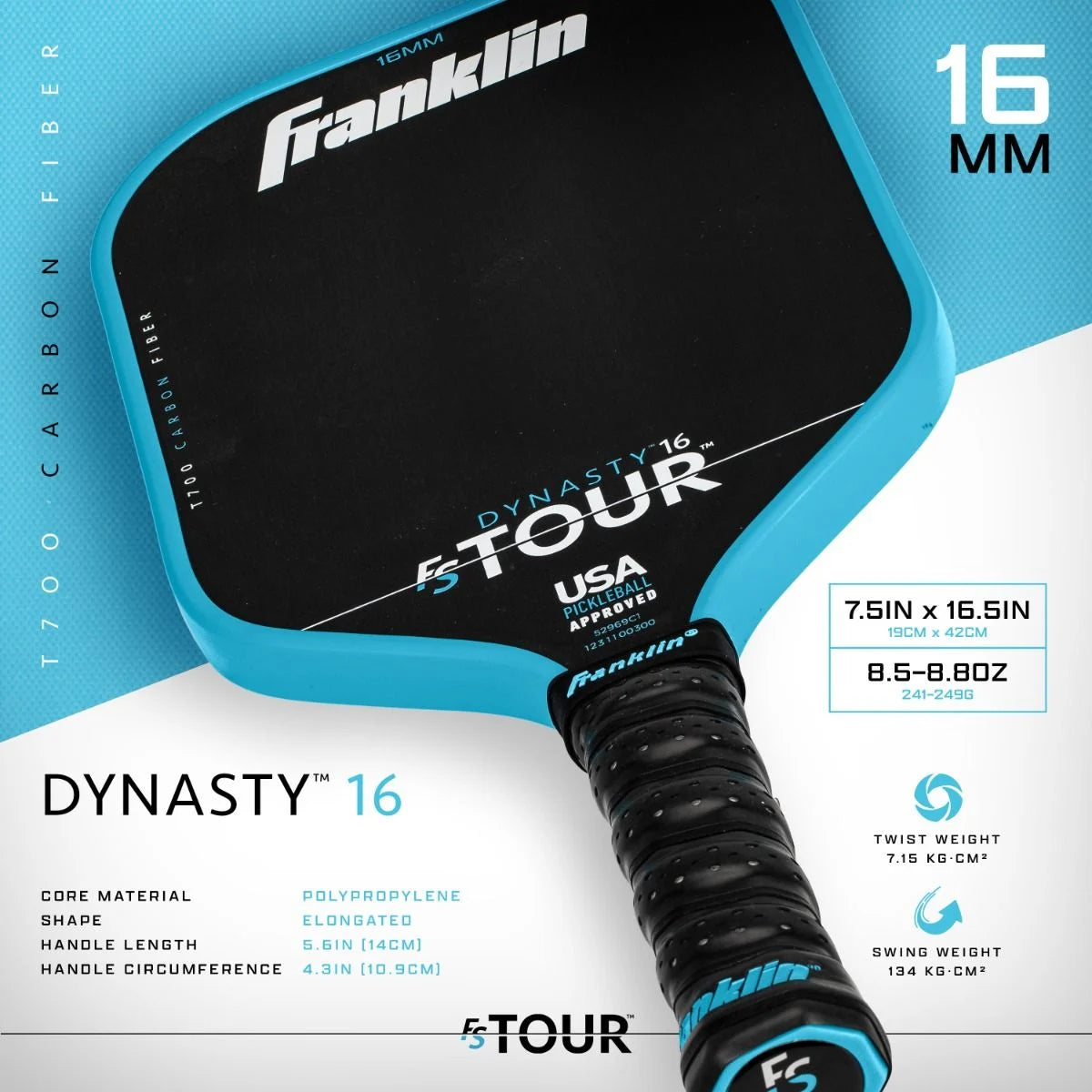 Franklin Sports FS Tour Dynasty Pickleball Paddle JW Johson Carbon