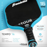 Franklin Sports FS Tour Tempo Pickleball Paddle JW Johson Carbon Fiber Blue 16mm