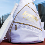 Franklin Sports Pickleball Sling Bag Backpack  Ben Johns White Gold