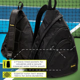 Franklin Sports Elite Sling Bag Pickleball Backpack Nylon  Ben Johns Black