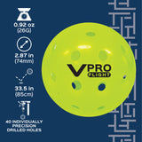 3 Vulcan VPRO Flight Outdoor Official PPA MLP Pickleball Balls Neon Yellow 3 Set